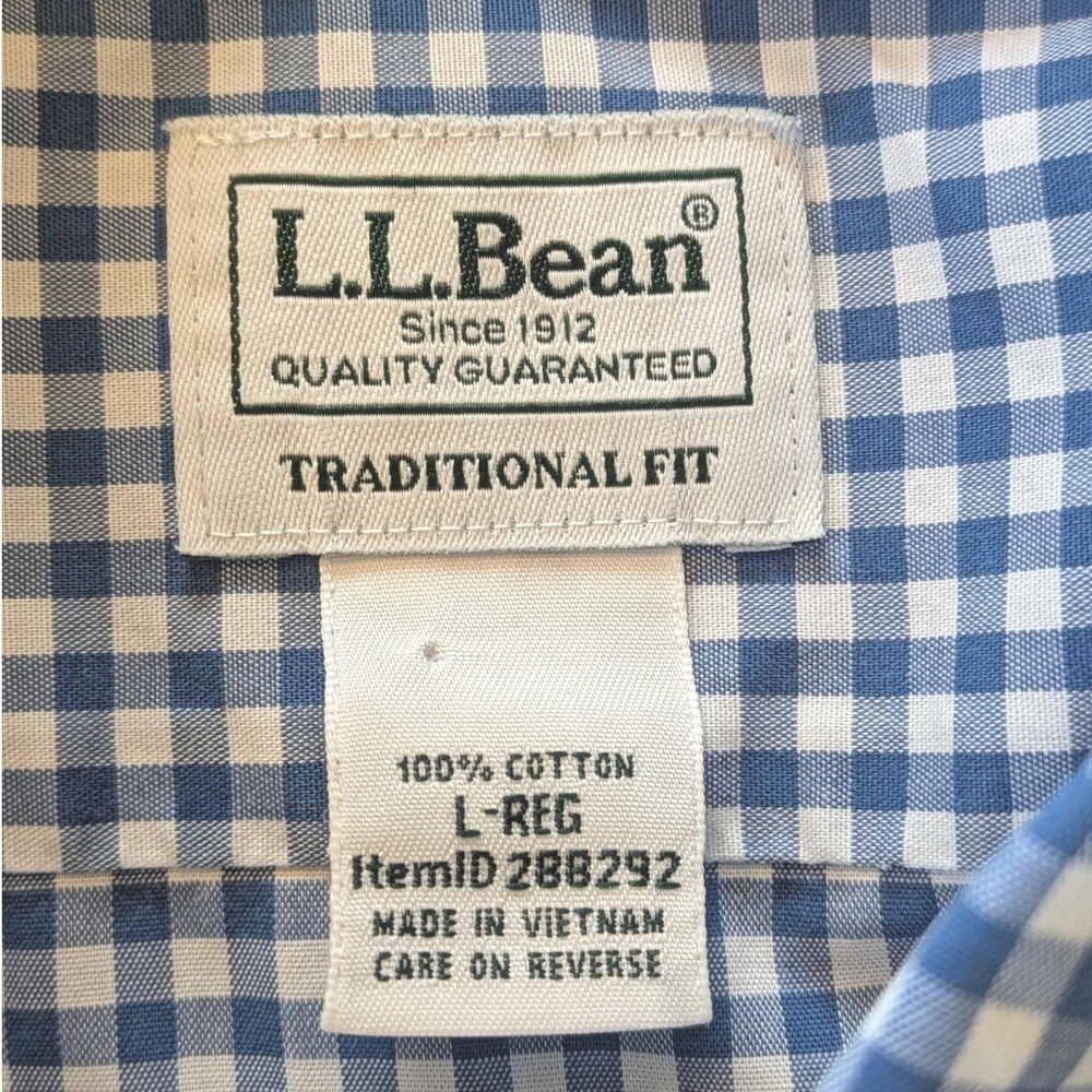 LL Bean Kennebunk Sport Shirt Mens Large Traditional Fit Blue Gingham Classic - Picture 2 of 7